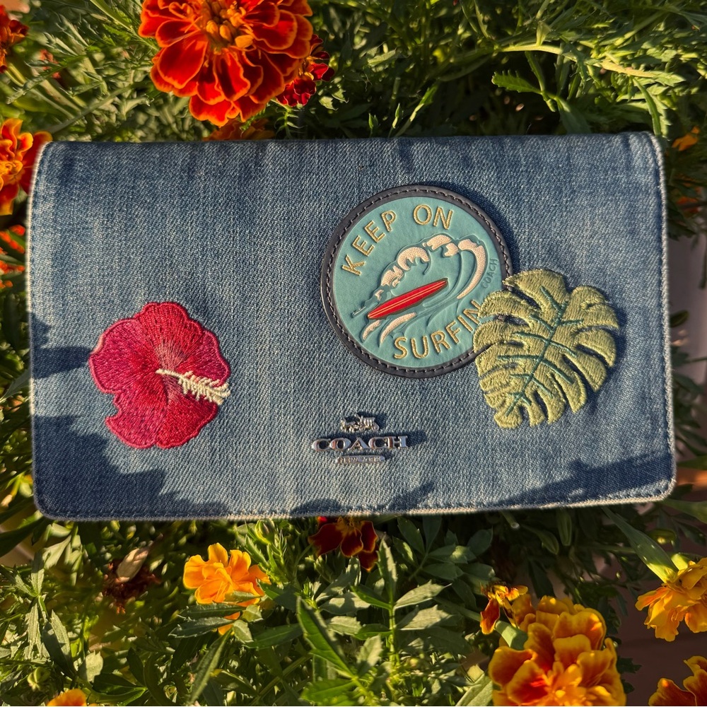 Coach Hayden Blue Denim & Leather Fold-over Wallet / Crossbody